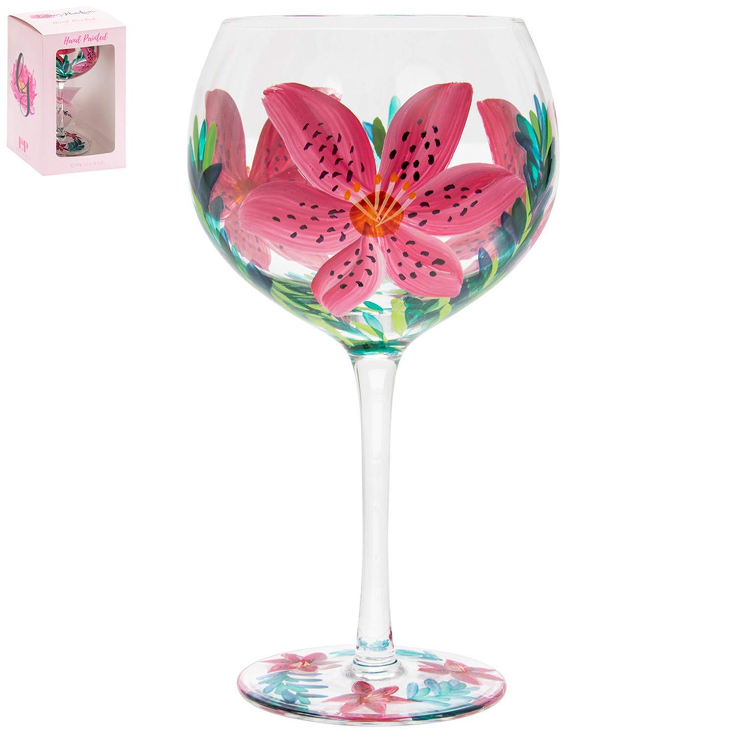 Lesser and Pavey Hand Painted Lily Gin Glass 600ml – Pink Balloon Style for Gin and Wine, Lovely Gift for Women and Men, Designed by Lynsey Johnstone, Luxury Wine Glass for Every Occasion