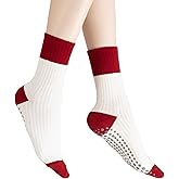 Yoga Pilates Socks with Grips for Women Striped Cushioned Non Slip Crew Socks for Barre Ballet Dance