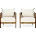 Christopher Knight Home Burchett Outdoor Acacia Wood Club Chairs with Cushions, Beige, Brown