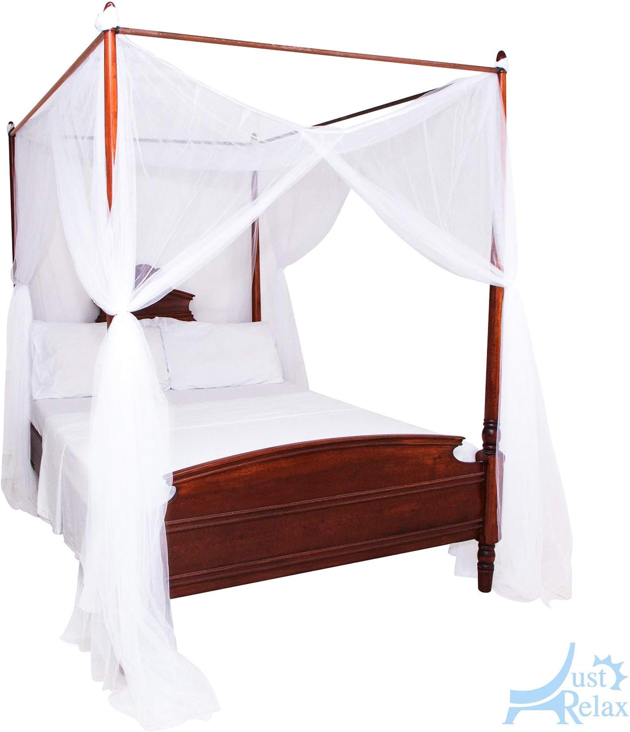 Just Relax Four Corner Post Elegant Mosquito Net Bed Canopy Set, White, Full/Queen/King, 86.6x78.7x98.4 Inches: Home & Kitchen