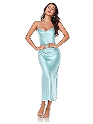 Women's Spaghetti Strap Midi Satin Silk Dresses