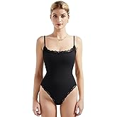 SUUKSESS Women Square Neck Lace Bodysuit Sleeveless Spaghetti Strap Tank Top