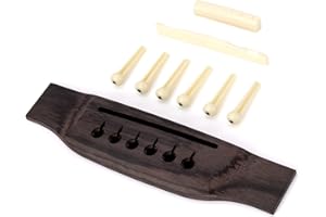Swhmc Guitar Bridge Rosewood Acoustic Guitar Bridge Saddle Nut Pins Set with Six Pin Kit for 6-String Style Replacement (White Saddle)