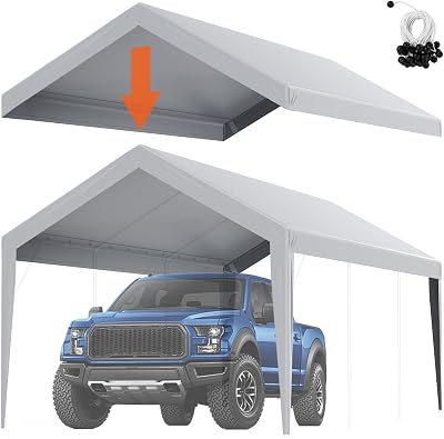 VEVOR 10x20 ft Carport Replacement Canopy Cover Heavy-Duty Waterproof Grey