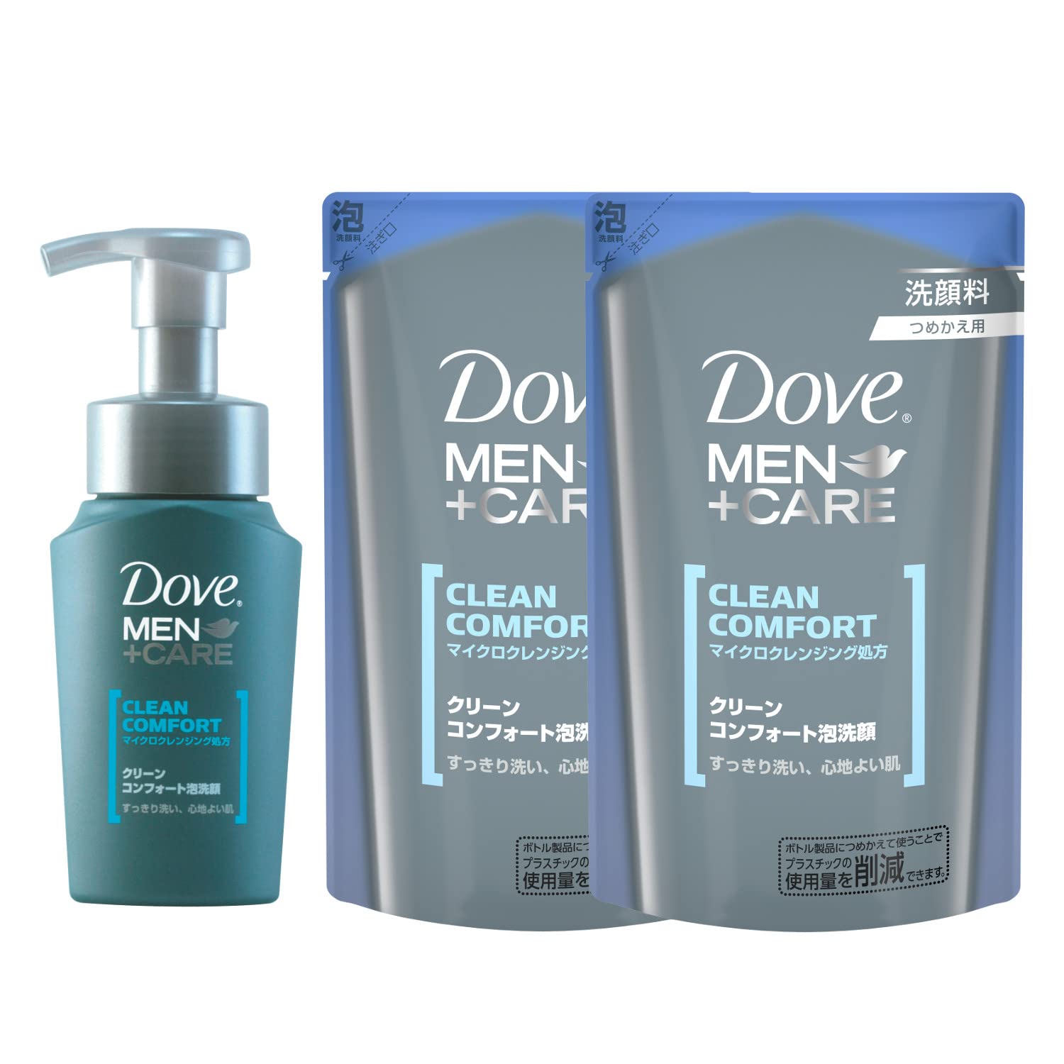 Dove クリーンコンフォート メンズ 泡洗顔 ポンプ 130ml + 詰め替え用 110ml×2個 さわやかで清潔感ある香り 保湿 皮脂 べたつき 男性用商品画像