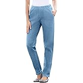 Woman Within Plus Size Straight Leg Elastic Waist Stretch Fineline Denim Jean (Petite & Tall Available)