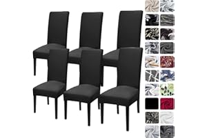 YISUN Stretch Dining Chair Covers Removable Washable Short Dining Chair Protect Cover for Hotel,Dining Room,Ceremony,Banquet Wedding Party (Deep Black, 6 PCS)