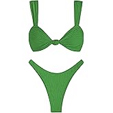 ZAFUL 2025 Cheeky Bikini Sets for Women High Cut Swimsuit Textured Ribbed Bikini Thong Bathing Suit