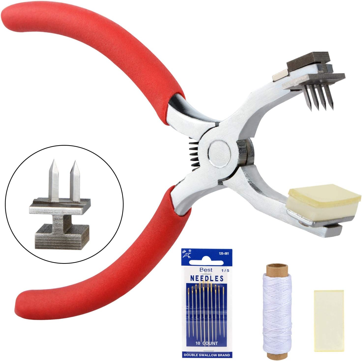 Silent Hole Puncher Set,Punch Pliers with Spare Accessories,Leather craft kit leather needles mute tool 2 4 gear with needle wax line