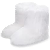 ZVC Women's Faux Fur Boots Furry Comfortable Snow Boots Warm Fluffy Winter Boot Fuzzy Mid-Calf Boot Outdoor Indoor Flat Shoes