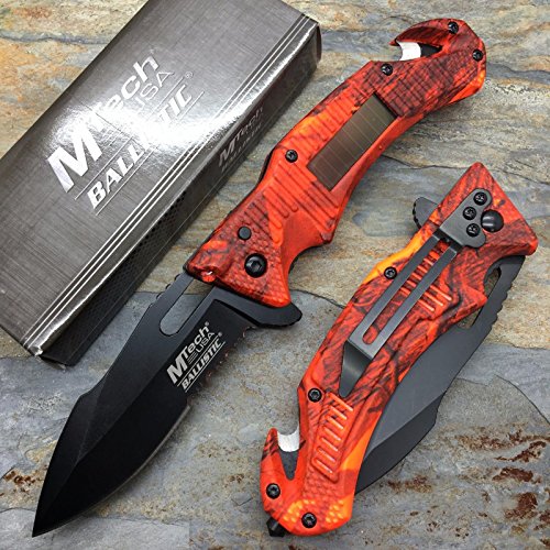 New M TECH Ballistic Solar Panel Led Light Red CAMO Nylon Fiber Handle Pocket Eco'Gift LIMITED EDITION Knife with Sharp Blade
