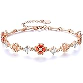 Unurgoonit Sterling Silver Black Clover Bracelet with Cubic Zirconia, Adjustable Four-Leaf Flower Link Jewelry for Women