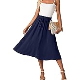 FREEOAK High Waist Skirts for Women Below Knee Casual Flowy Summer Midi Skirts Palazzo A-Line Long Skirt with Pockets