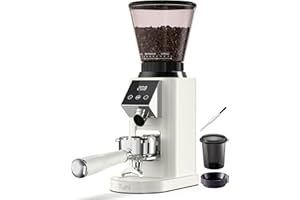 Tuni G1 Conical Burr Coffee Grinder, 48 Grind Settings Anti-static Burr Mill, Precision Electronic Timer and LED Touchscreen for Espresso/Drip/Cold Brew/French Press, Stainless Steel, Ivory