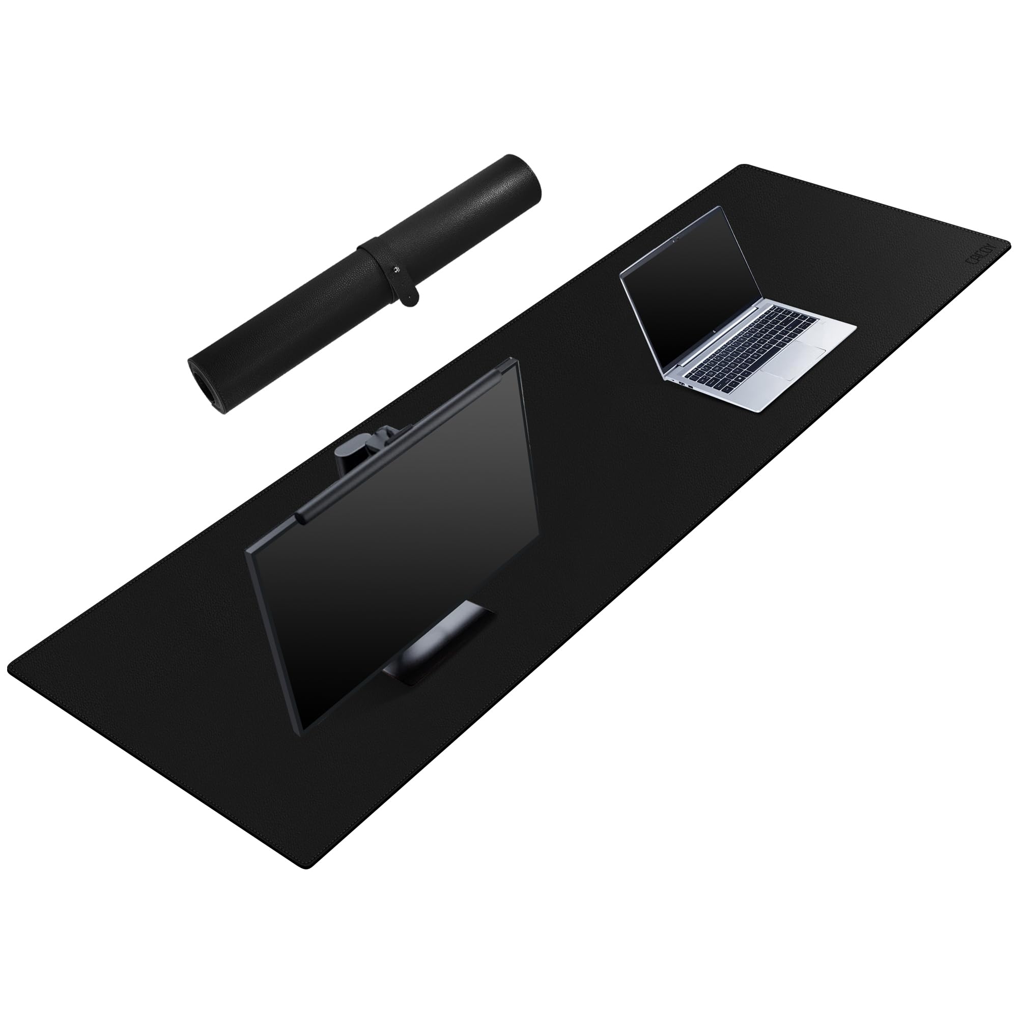 Cacoy 67" x 20" Leather Desk Mat, Extended PU Leather Desk Pad Protector, Large Gaming Mouse Pad for Desk, Desk Blotter, Desk Pads on Top of Desks, Desk Matt for Desktop, Office Desk Mat (Black) Image