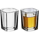 eispap 2Pcs 2 OZ Shot Glasses Set Clear Shot Glasses Bulk with Heavy Base Bar Square Glass Shot Cups for Vodka Tequila Whiskey Liquor (2)