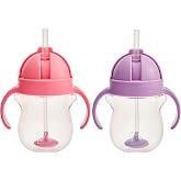 Munchkin Any Angle Sippy Cup with Weighted Straw, 2 Pack, Pink/Purple