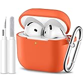 Dgege for Airpods 4th Generation Case Cover(2024),Soft Silicone Full Protective Case for AirPods 4 Case with Keychain & Cleaner Kit,Compatible with Apple Airpods 4 for Women,Men(Orange)
