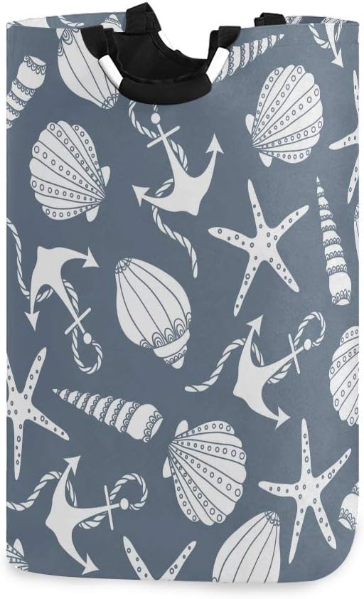 Amazon Lubataga ランドリーバスケット シームレスな貝殻海星アイコンアンカー ランドリーバッグ 洗濯かご おりたたみ 洗濯カゴ おしゃれ 収納ボックス おもちゃ収納 ランドリー収納 オンライン通販