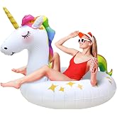 Unicorn Pool Float for Adults Kids, 51.5" Inflatable Swim Ring | Heavy Duty PVC Float with Rainbow Tail and Golden Horn. Holds Up to 200 Lbs, Perfect for Beach, Lake, Pool, and Parties