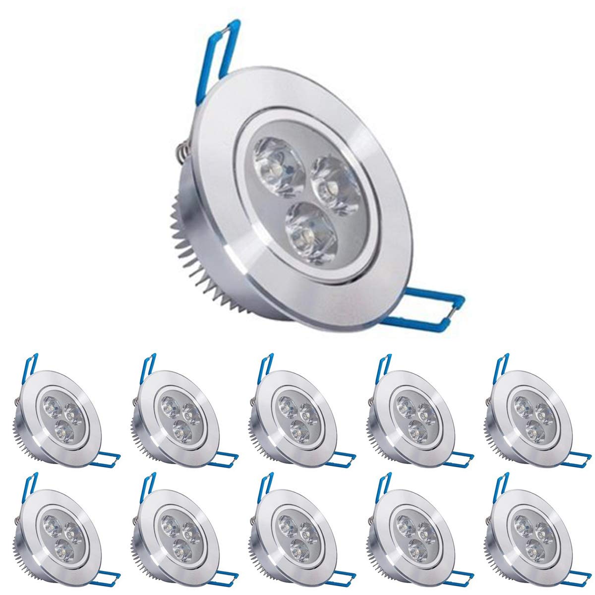 POCKETMAN 220V 3W LED Recessed Ceiling Light Downlights Spotlight,Warm White,280-300 Lumen,(Equivalent 30W) 10 Pack