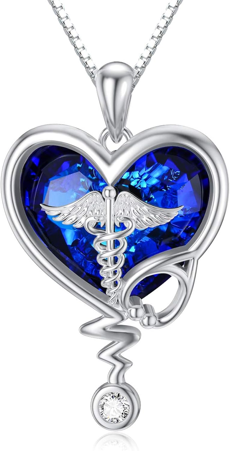 TOUPOP S925 Sterling Silver Stethoscope Pendant Necklace Medicine Themed Nurse Necklace with
