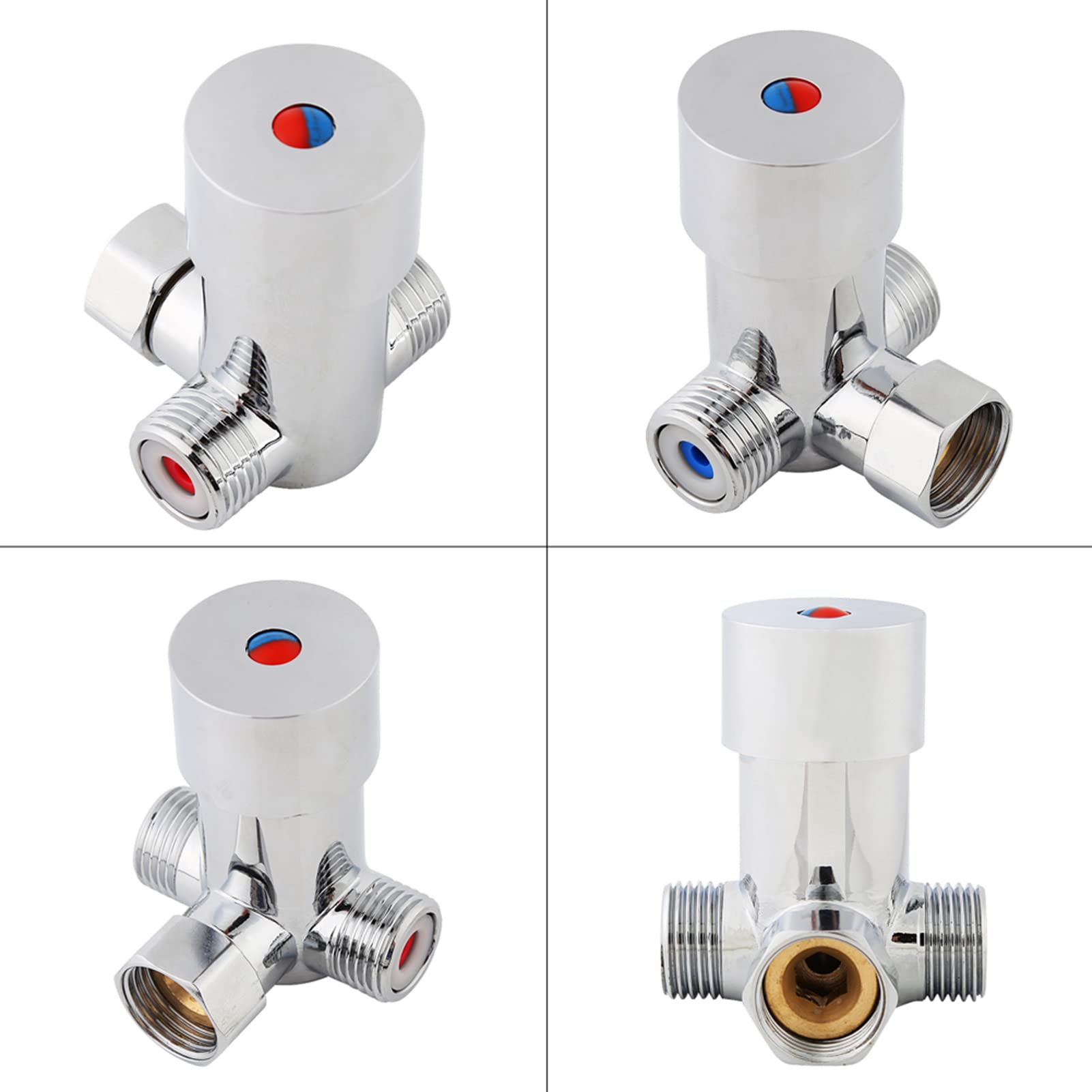 Asixx Brass 3-Way Thermostatic Mixing Valve, G1/2 Hot Cold Water Mixing Valve for Automatic Faucet, Temperature Control, Stable Performance, Long Service Life