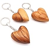 PHLG Natural Hand-Carved Olive Wood Heart Key Chain - Brown, Heart Shape, Rustic Romantic - Wedding Anniversary Valentine Gift