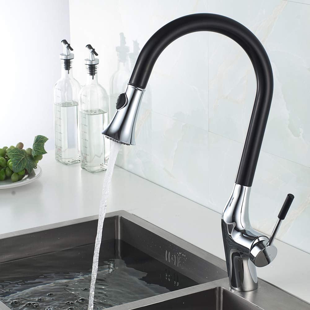 Schwarz Wasserhahn Küche,Momali Küchenarmatur 360°Drehbar Küchenarmatur Einhebel Spültischarmatur für Spüle 3 Funktion,Messing