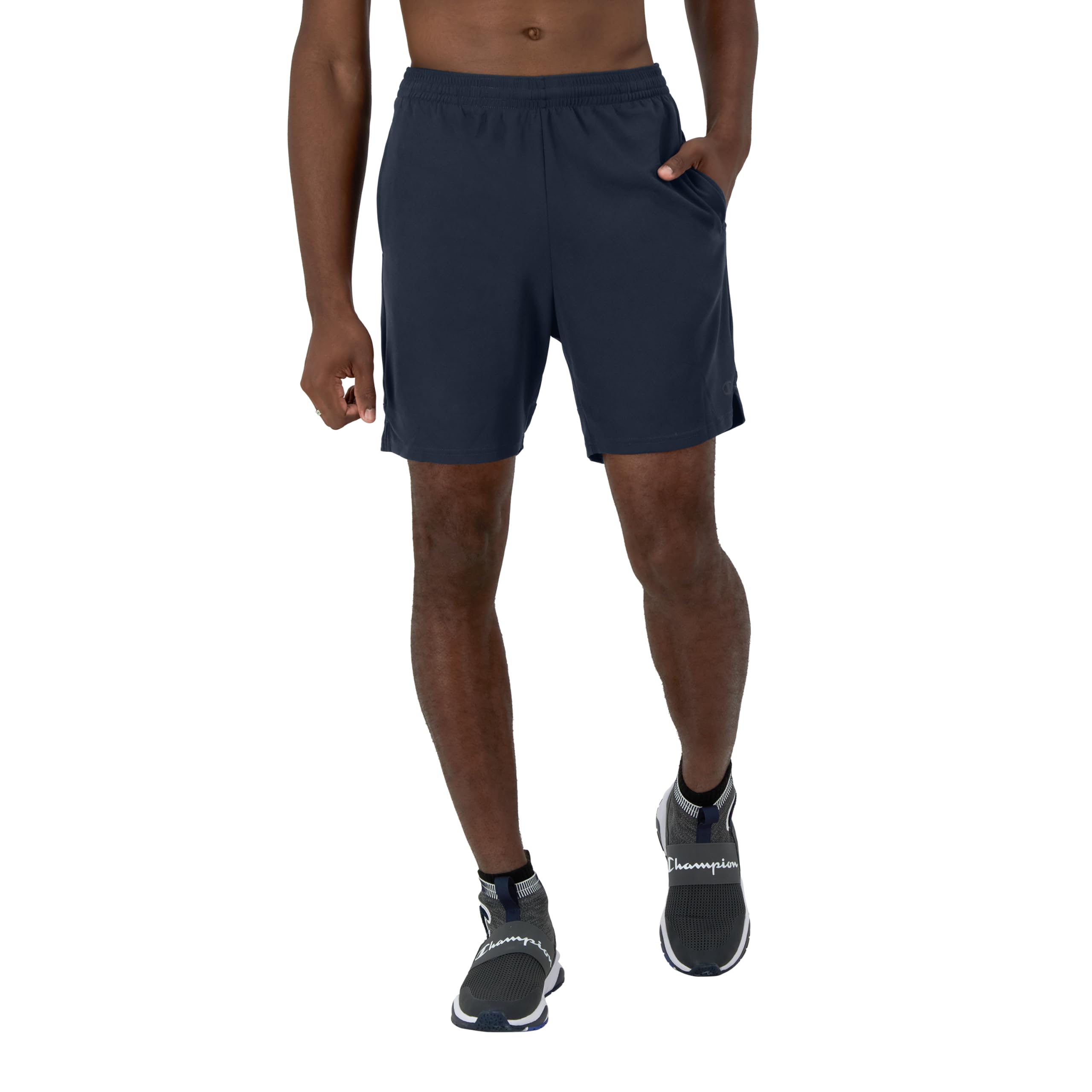 Photo 1 of Champion Men's 7"/10" Athletic Shorts, Standard Fit, Lightweight, Moisture Wicking, Available in Regular and Big & Tall, Navy, Medium