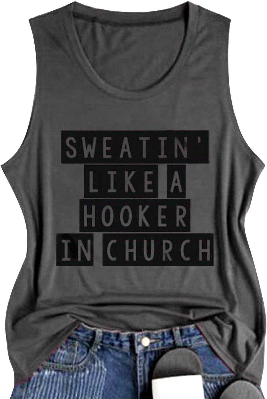 LANMERTREESummer Workout Graphic Tank Tops for Women Sweatin' Like A Hooker in Church Funny Letter Sleeveless T Shirt Tank