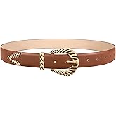 XZQTIVE Western Belt for Women, Modern Rodeo Cowboy Cowgirl Belts, Country Leather Belt Gold Buckle