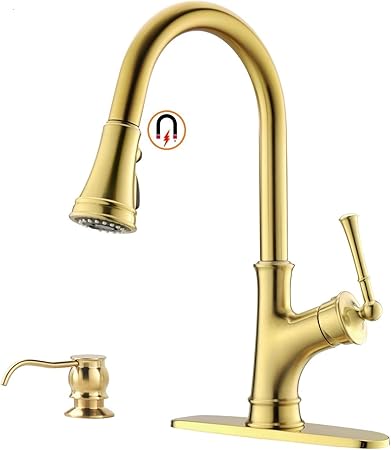 Gold Kitchen Faucet With Pull Down Magnetic Docking Sprayer