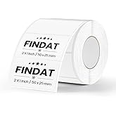 FINDAT White Thermal Labels 1 × 2 Inch Vinyl Rectangular Waterproof Direct Printer Sticker Self-Adhesive Perforated Name Tag for Logo DIY QR Design Office Address 500 PCS