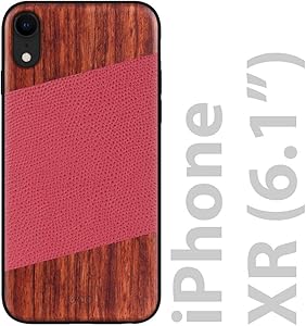 iATO iPhone XR Case Wood & Leather. Unique & Classy Red Lizard Pattern Genuine Leather & Real Natural Rose Wood iPhone XR Case {Shockproof & Raised Lips} iPhone XR Real Wood & Genuine Leather Case