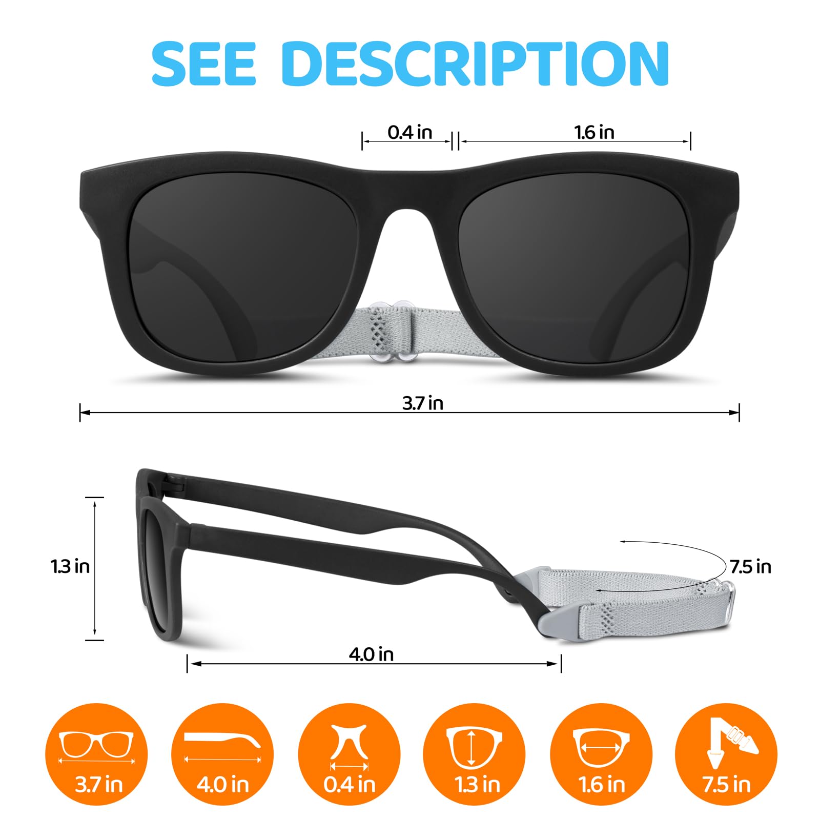 RIVBOS Baby Sunglasses Boys&Girls with Strap UV400 Polarized Flexible for Toddler,Infant and Newborn(0-24month) RBK0231