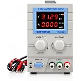 Tekpower TP3005T Variable Linear DC Power Supply, 0-30V @ 0-5A with Alligator Test Leads