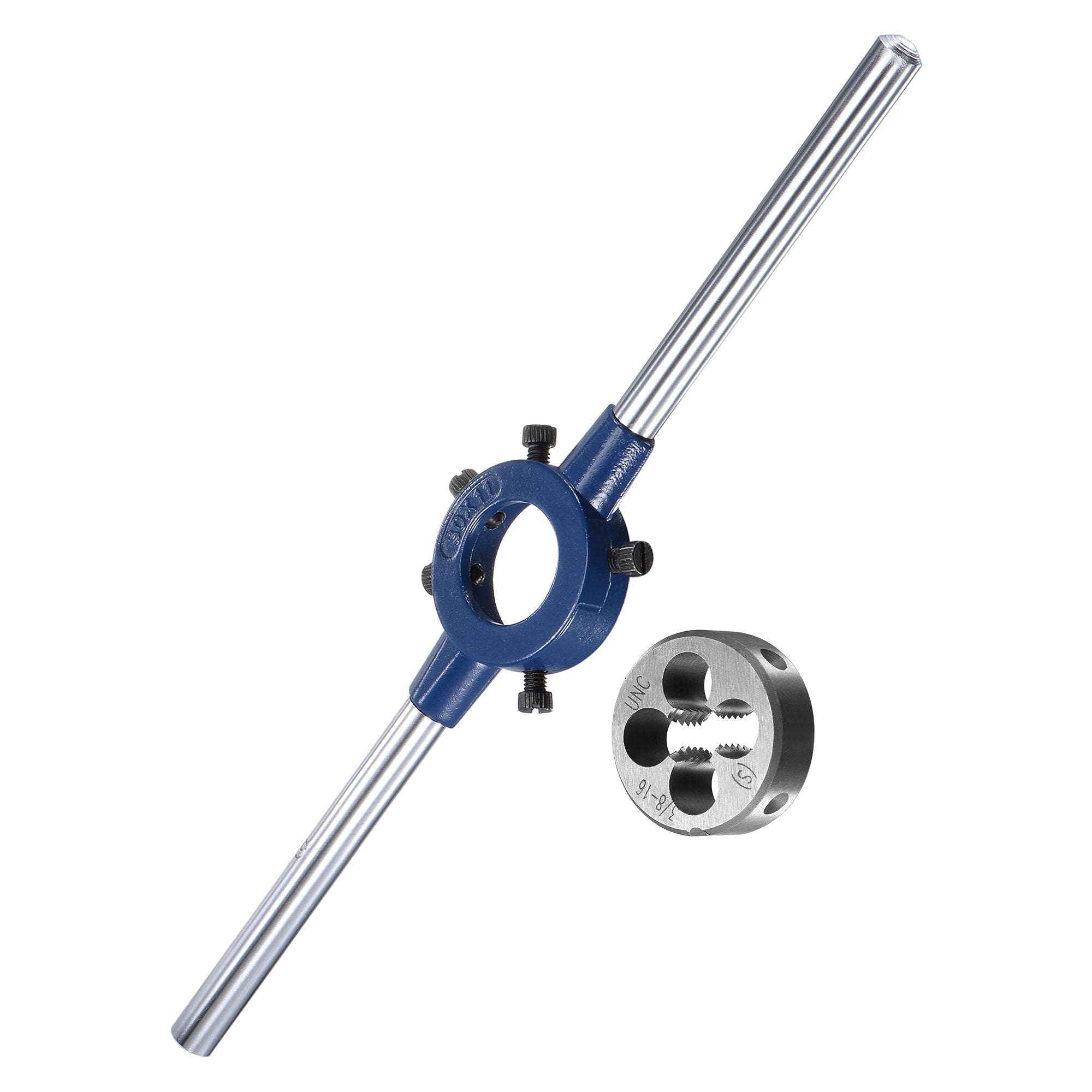 Unifizz Round Die Stock Handle Wrench Set, 3/8-16 UNC Threading Die and 30mm Die Holder (Fits: 20mm-30mm OD Die / M9-M11 Thread Die) Adjustable for Bolt Thread Repair