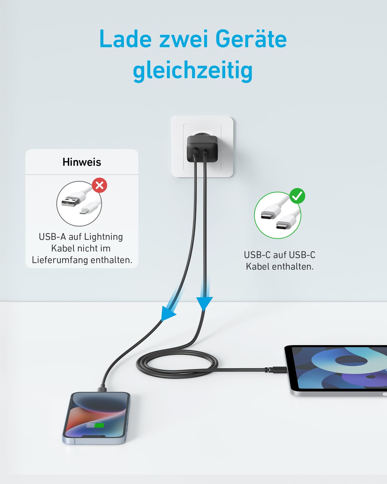 Anker 20W USB C Ladegerät, iPad Netzteil, USB-Schnellladenetzteil, iPad Ladegerät, Kompatibel mit iPhone 17/16/15 Series (mit 150cm USB-C Kabel) 2