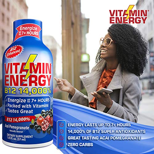 Vitamin Energy B12 Energy Drink Shots, Acai Pomegranate Flavor, Up to 7