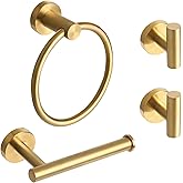 Ntipox 4 Piece Brushed Gold Stainless Steel Bathroom Hardware Set Include Hand Towel Ring, Toilet Paper Holder,and 2 Robe Towel Hooks,Bathroom Accessories Kit