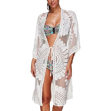 Amazoncom Beach Cover Up Floral Embroidery Bikini Cover Up