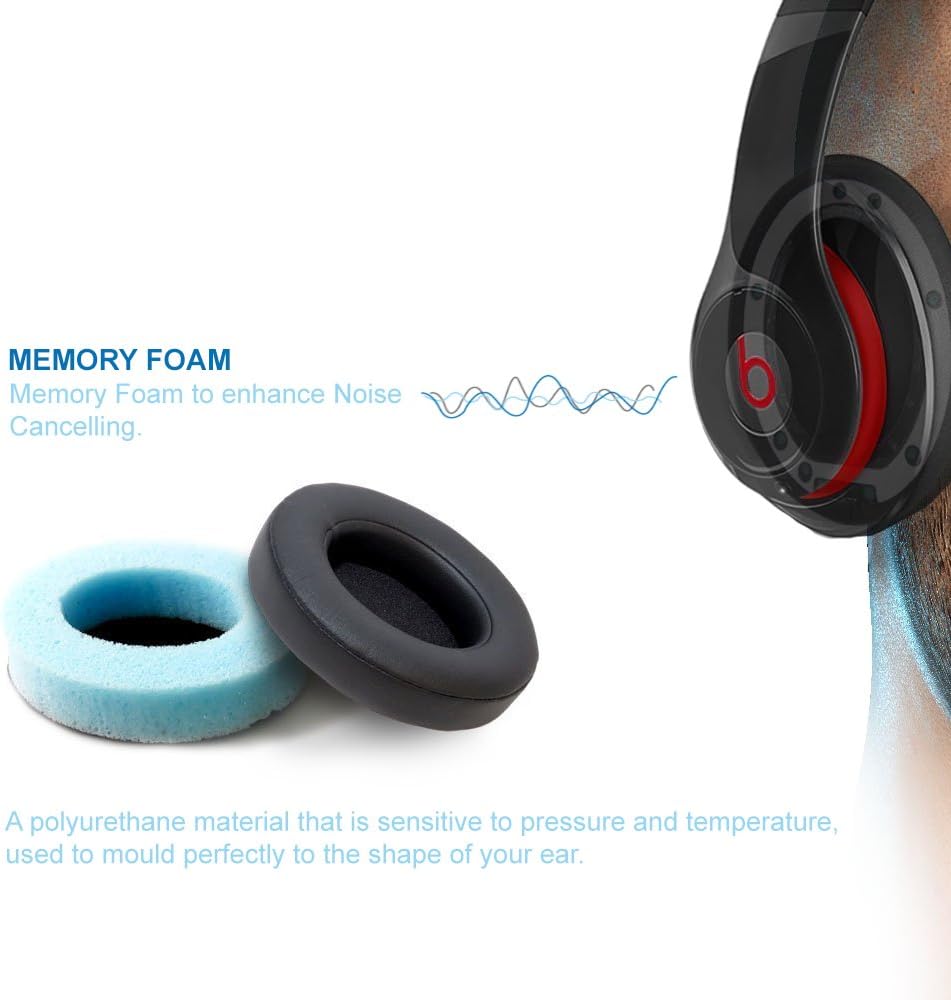 MMOBIEL Ear Pads Replacement for Beats Dr. Dre Solo 2/3 Wireless Headphone Memory Foam and Protein PU Ear Pad Cushions - Image 3
