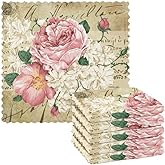 Bolaz 6 Pack Dish Towels, Vintage Shabby Chic Pink Rose Flowers Kitchen Cloth Dishcloths Absorbent Reusable Dishtowels Washable Tea Towels Table Cleaning Cloths…