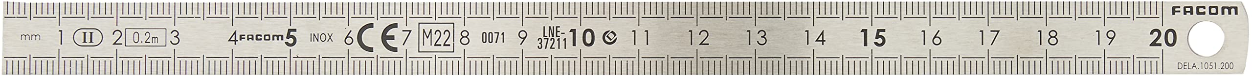 FACOM Dela.1051.200 Series Dela.1051 Stainless Steel Ruler, 2 Sides, 200 mm Length