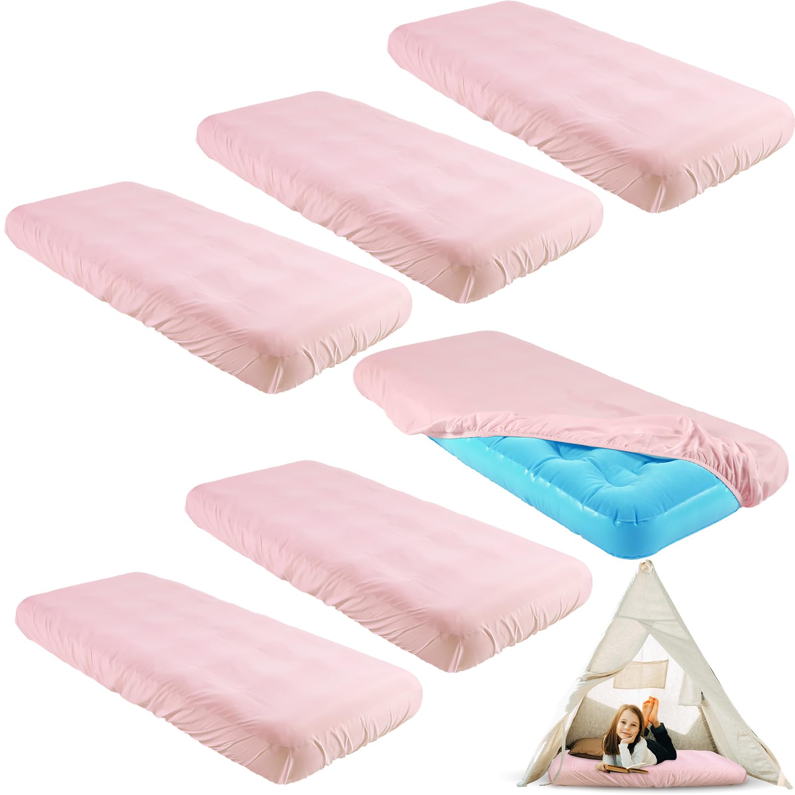 Photo 1 of Breling Kids Air Mattress Fitted Sheets Compatible with Intex Cozy Kidz (Sheet Only) Toddler Inflatable Mattress Sheets for Kids Sleepover Party Travel Camping Airbed(Pink,6 Pcs)