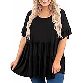 Beautife Womens Plus Size Babydoll Tops Ruffle Short Sleeve Peplum Flowy Shirts Summer Casual Loose Fit Tunic Blouses