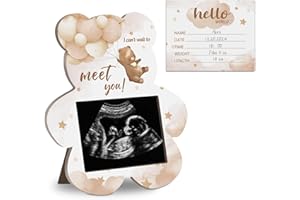 HATZELOU Hatzoglou Wooden Ultrasound Photo Frame, Cute Bear Ultrasound Photo Frame, Ultrasound Photo Frame with Writing Card, Pregnancy Gift For First Time Moms 4.3 * 5.3 IN Picture