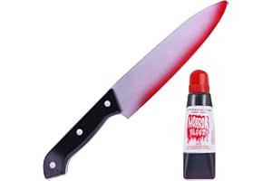 WINUSD 2PCS Halloween Costume Knife Prop Set, Fake Knife and Fake Blood, Bloody Knife Prop, Halloween Scream Costume Decorations for Accessory April Fool's Day Prank Gifts