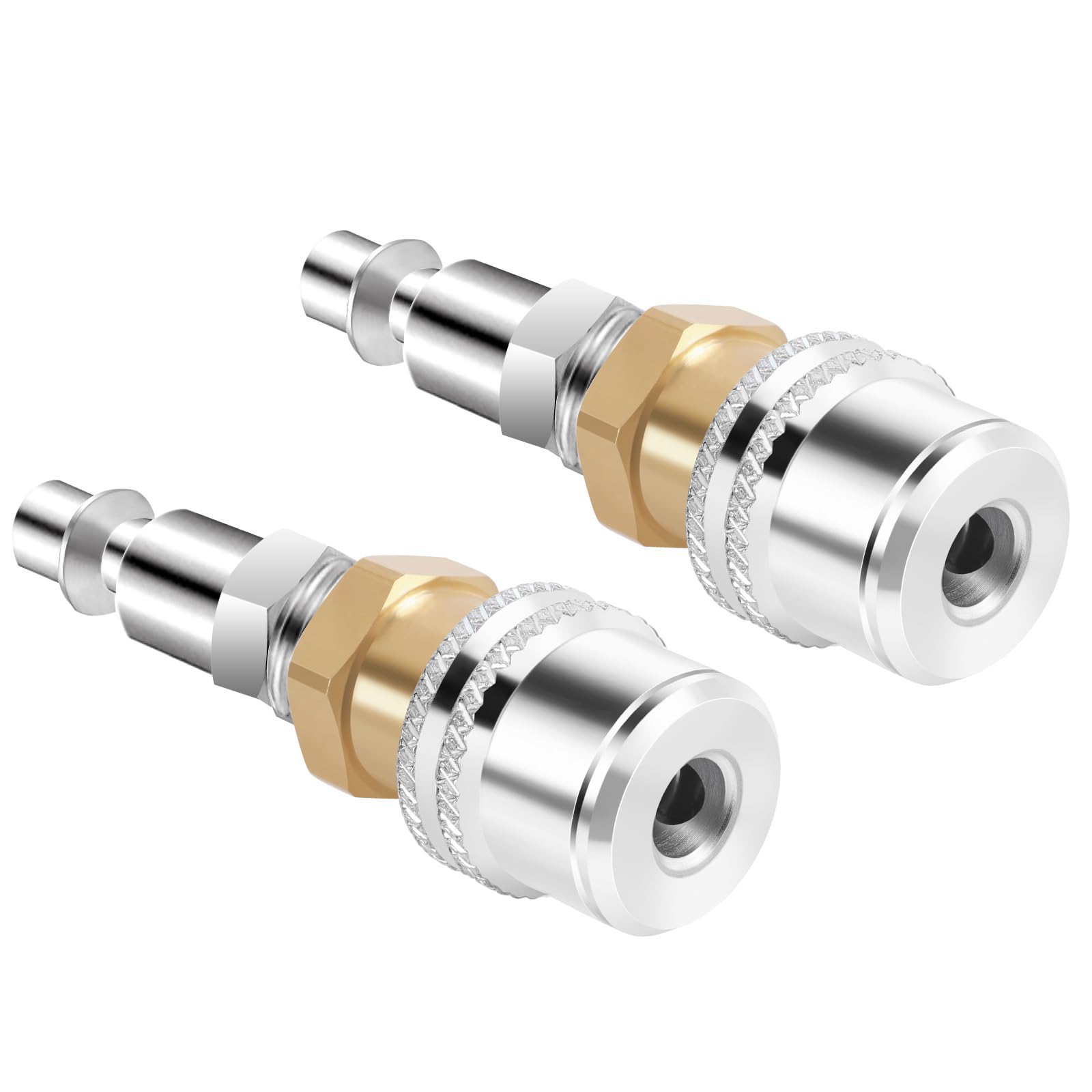 MACHSWON 2 Pcs Lock On Air Chuck 1/4FNPT Closed Flow Brass Tire Chuck with Standard Male Quick Plug,Tire Air Chuck for Tire Inflator Gauge and Air Compressor Accessories